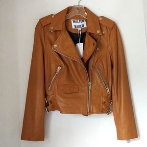LEATHER Camel Tan MOTO JACKET  by WALTER BAKER $698